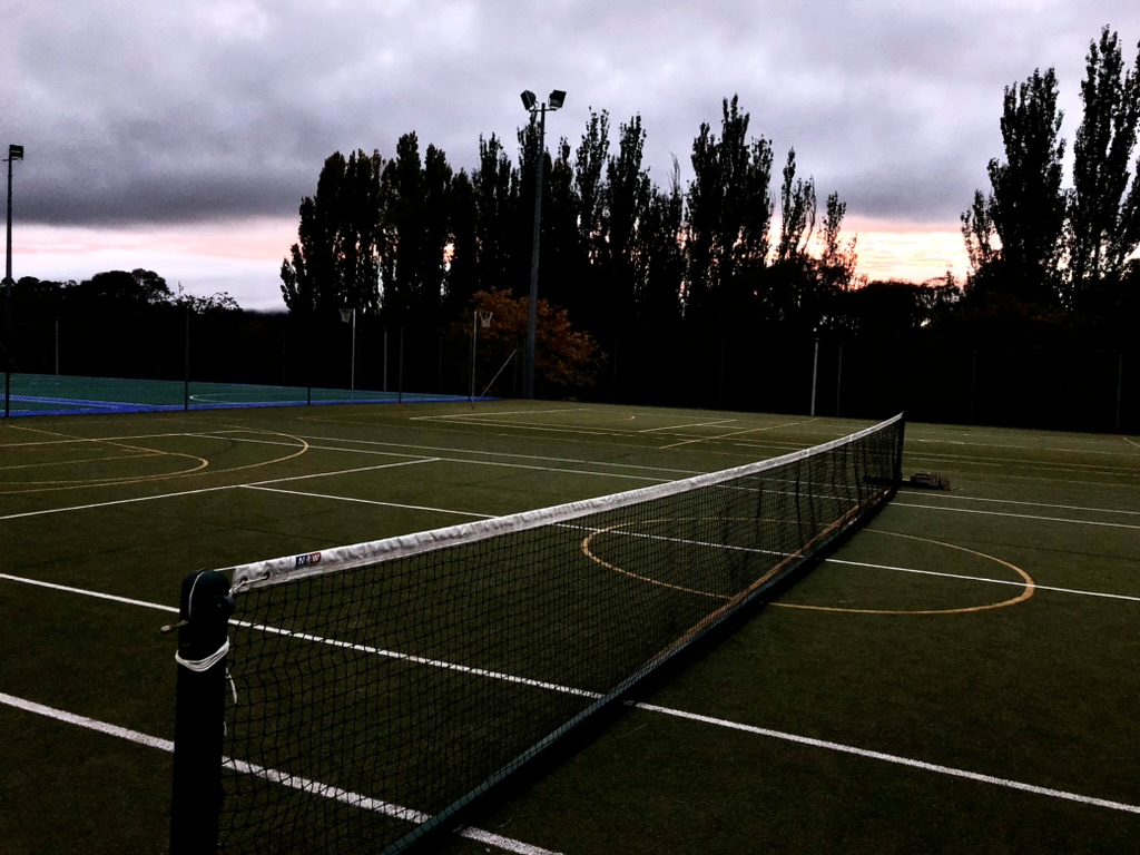 Tennis court at dawn in Jindabyne
